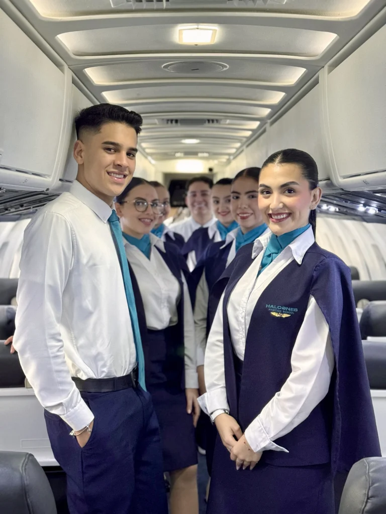 Estudiantes del programa tripulante de cabina de pasajeros TCP en entrenamiento en Halcones.